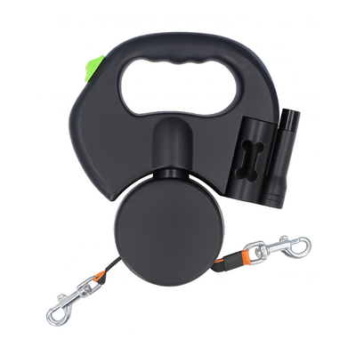 Dual Retractable Dog Leash w/ Light & Bag Dispenser