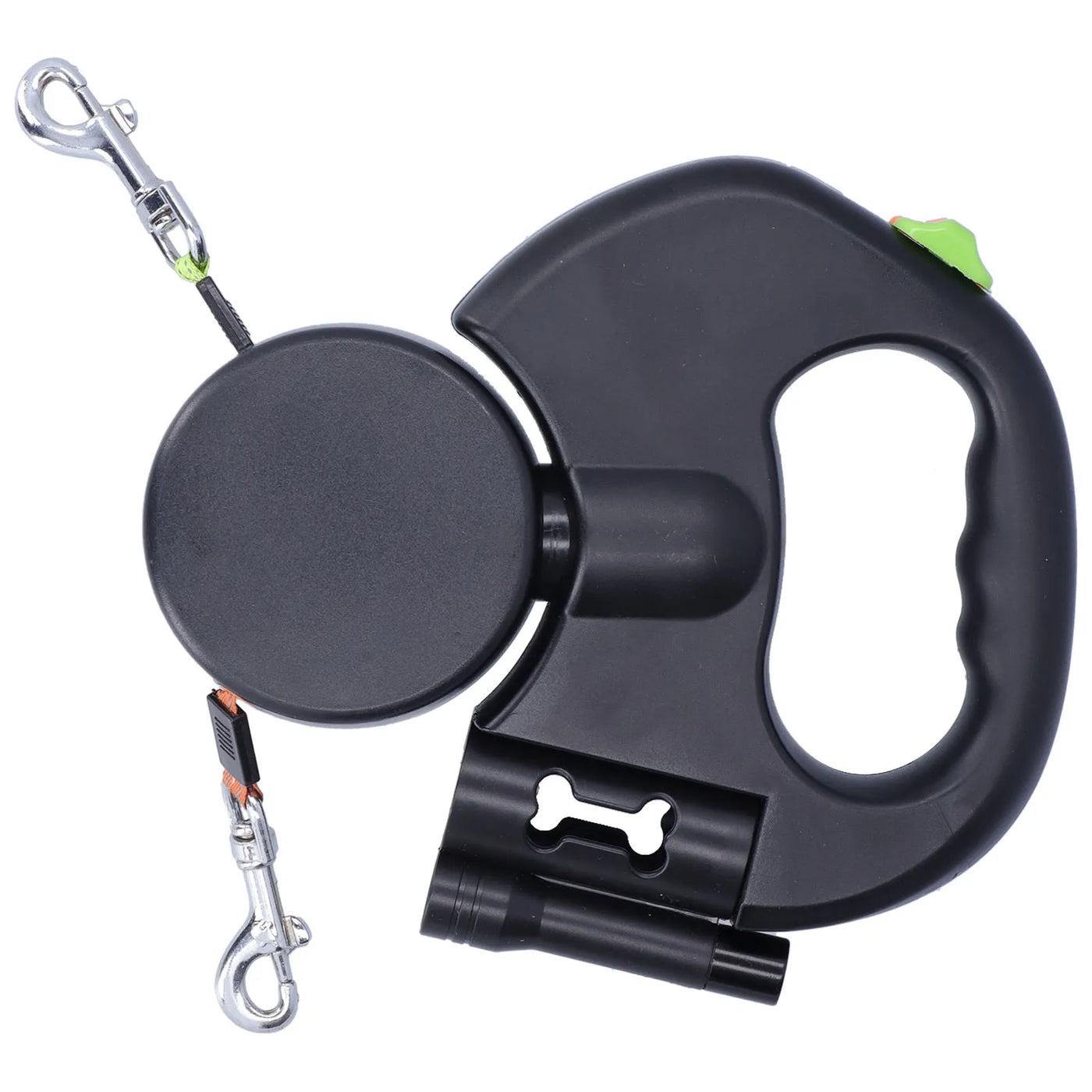 Dual Retractable Dog Leash w/ Light & Bag Dispenser