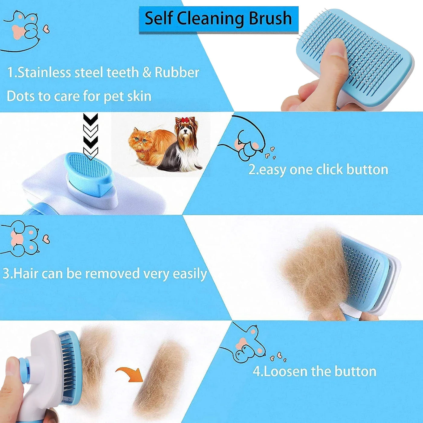 Dog & Cat Hair Remover Brush – Grooming Comb for Long Hair